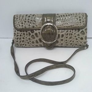 M.c. Hipster Purse Clutch Green Beige Croc Crossbody Shoulderbag